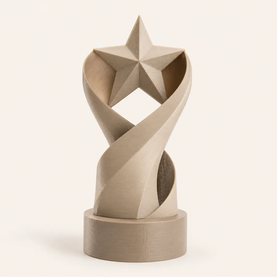 Trofeo personalizado impreso en 3D con estrella y base cil&iacute;ndrica